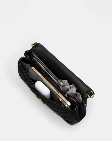 Tabby pillow quilting black shoulder bag with doublebox