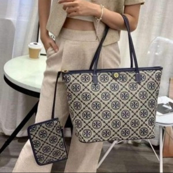Monogram blue tote bag with dust bag