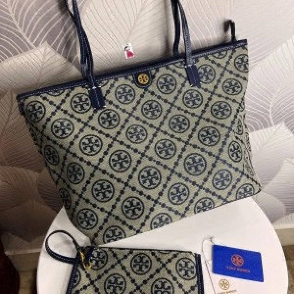 Monogram blue tote bag with dust bag