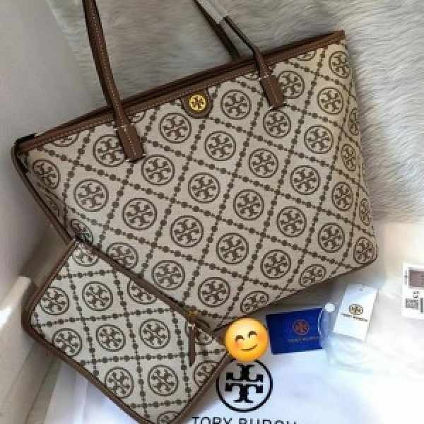 Monogram beige tote bag with dust bag