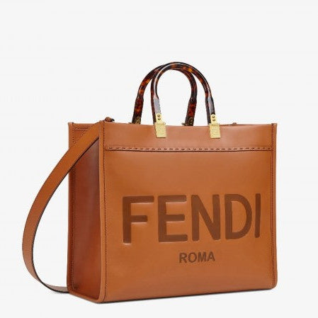Ladies trendy leather brown handbag big size