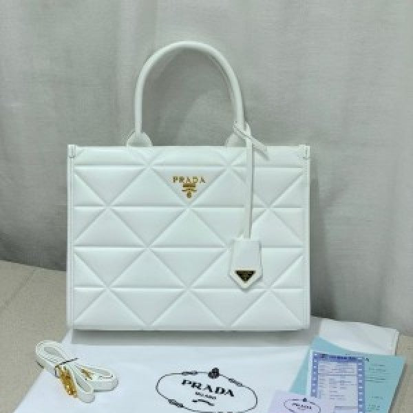 Leather white tote bag with dust cover & dust bag
