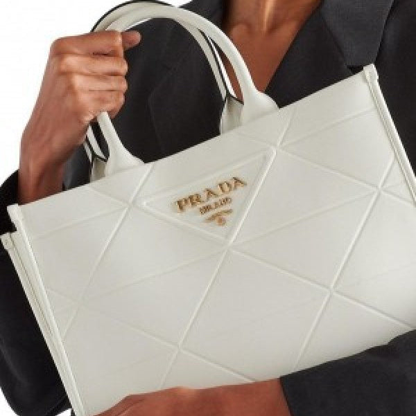 Leather white tote bag with dust cover & dust bag