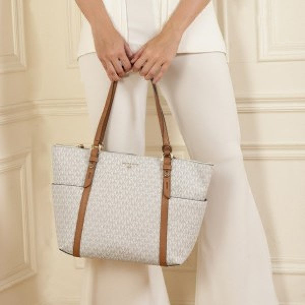 Sullivan large zipper white tote bag