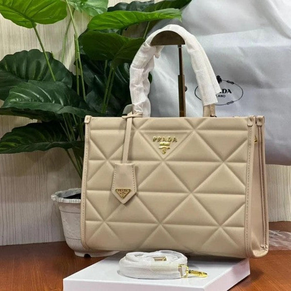 Leather beige tote bag with dust cover & dust bag