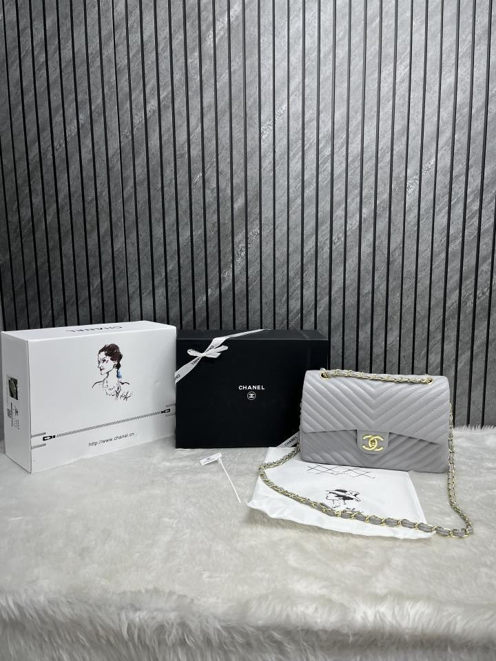 Jumbo large highend gray shoulderbag with doublebox