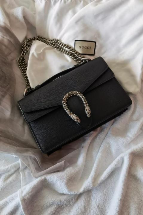 Dionysus large size black shoulder bag with doublebox
