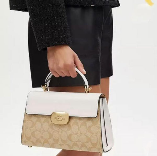 Eliza signature top handle white bag with doublebox