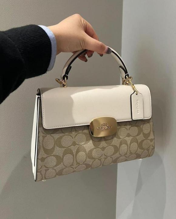 Eliza signature top handle white bag with doublebox