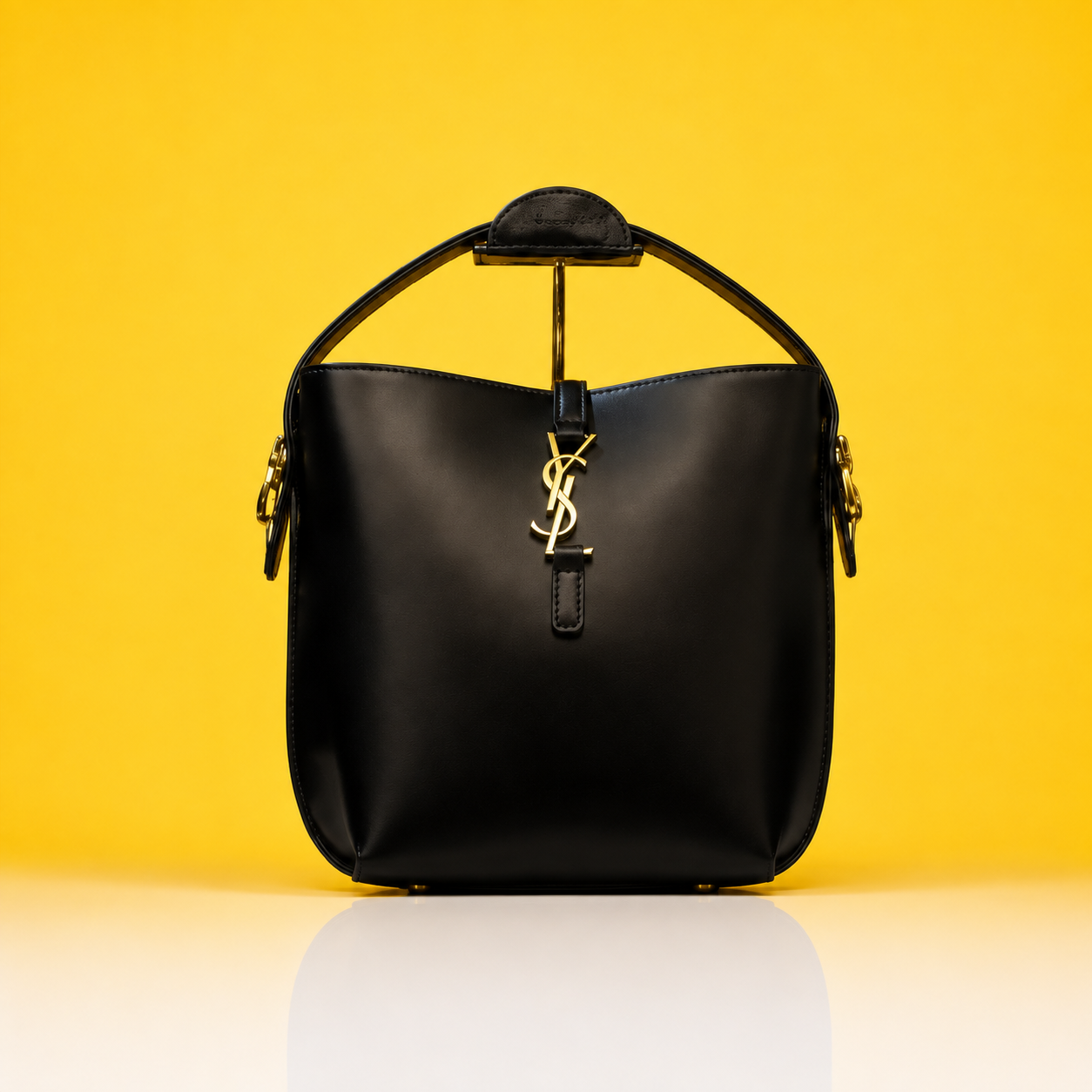 Black bucket bag with double box and dust bag