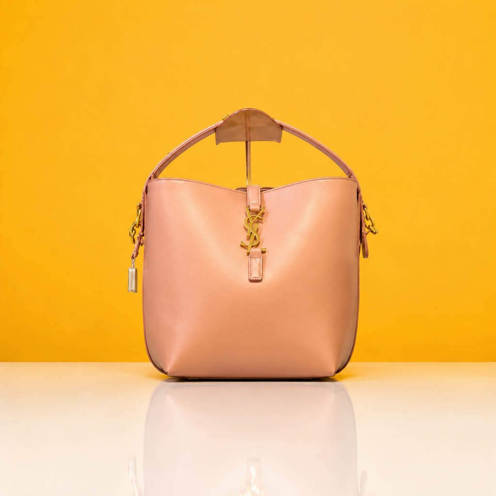 Pink bucket bag with double box and dust bag