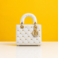 Lambskin cannage butterfly studs white lady bag with doublebox