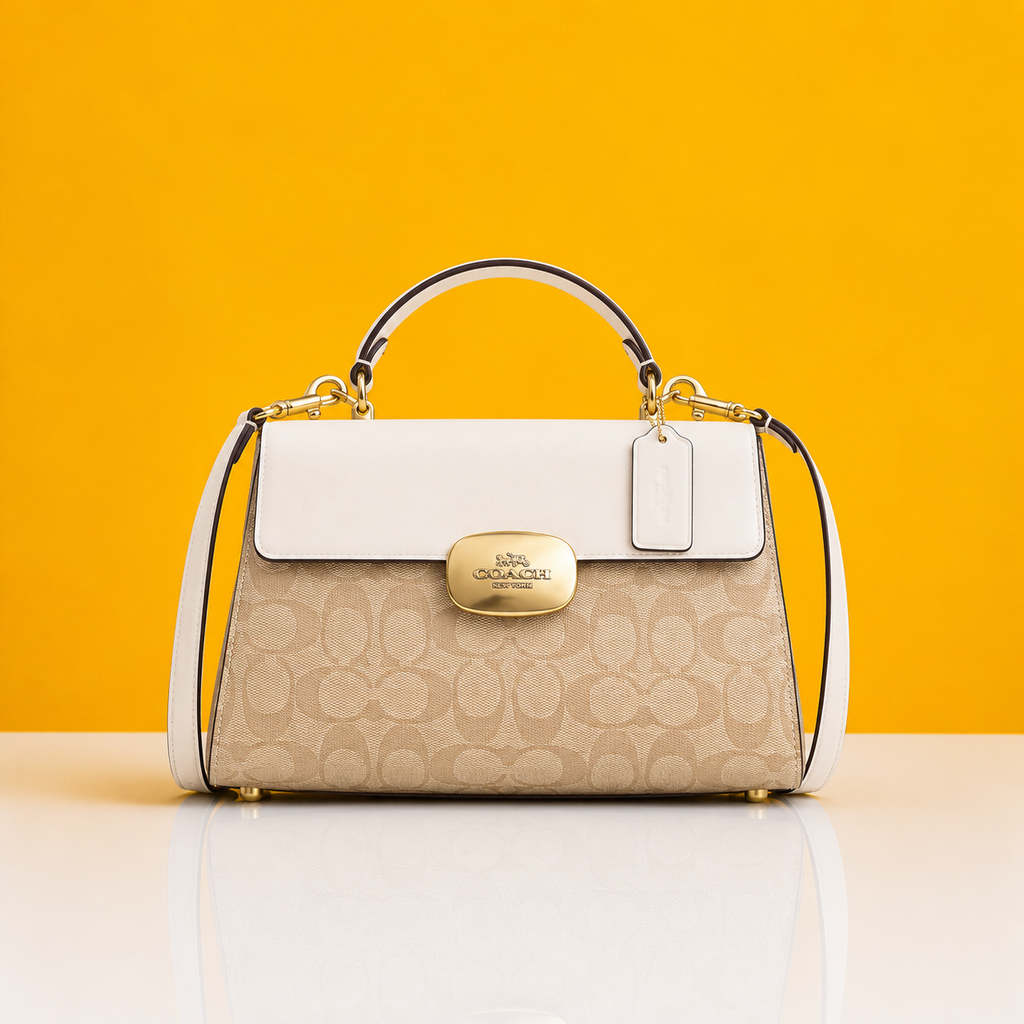 Eliza signature top handle white bag with doublebox
