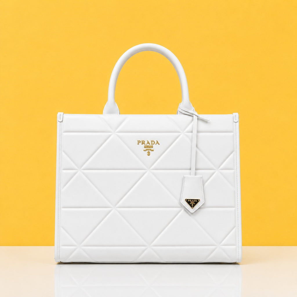 Leather white tote bag with dust cover & dust bag