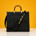 Ladies trendy leather black handbag big size