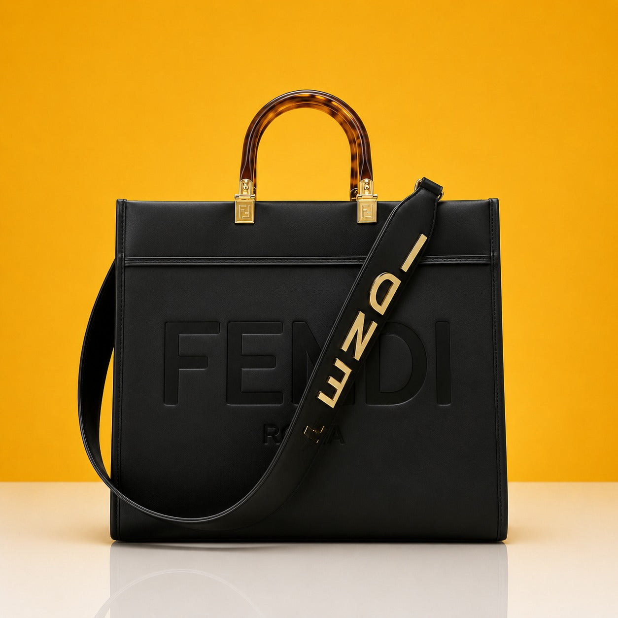 Ladies trendy leather black handbag big size
