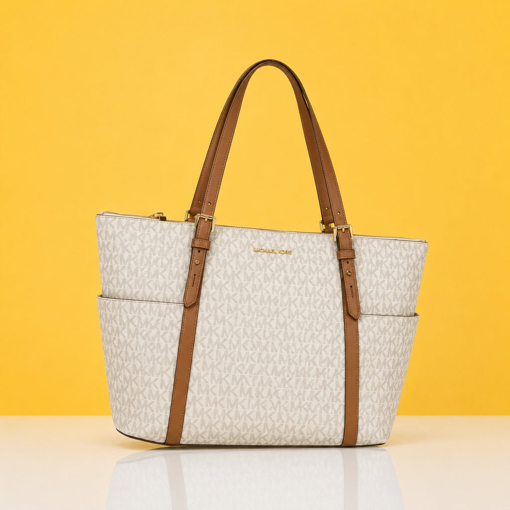 Sullivan large zipper white tote bag