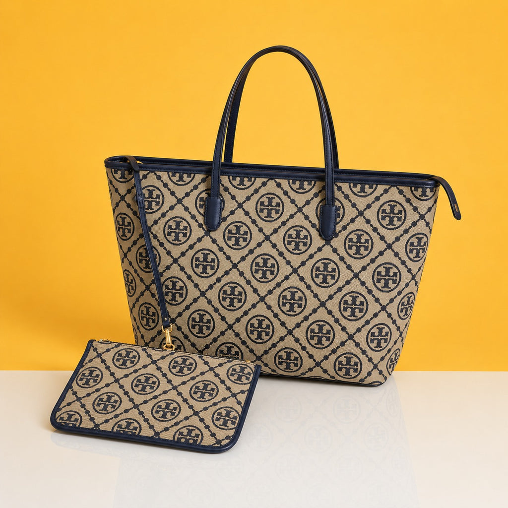 Monogram blue tote bag with dust bag