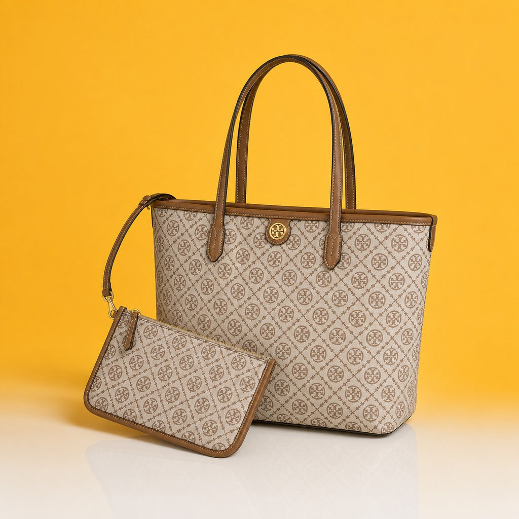 Monogram beige tote bag with dust bag