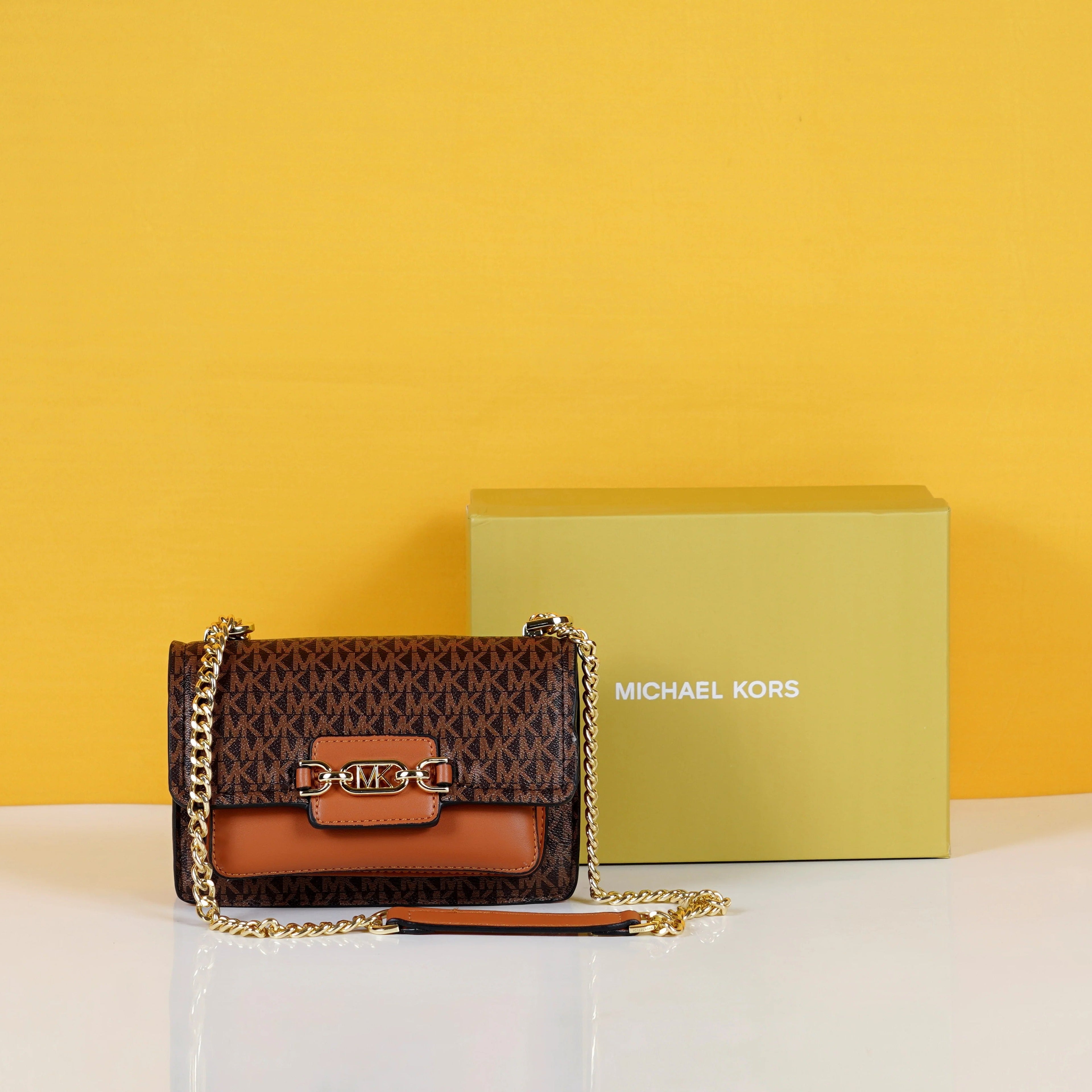 Heather brown shoulder bag with box